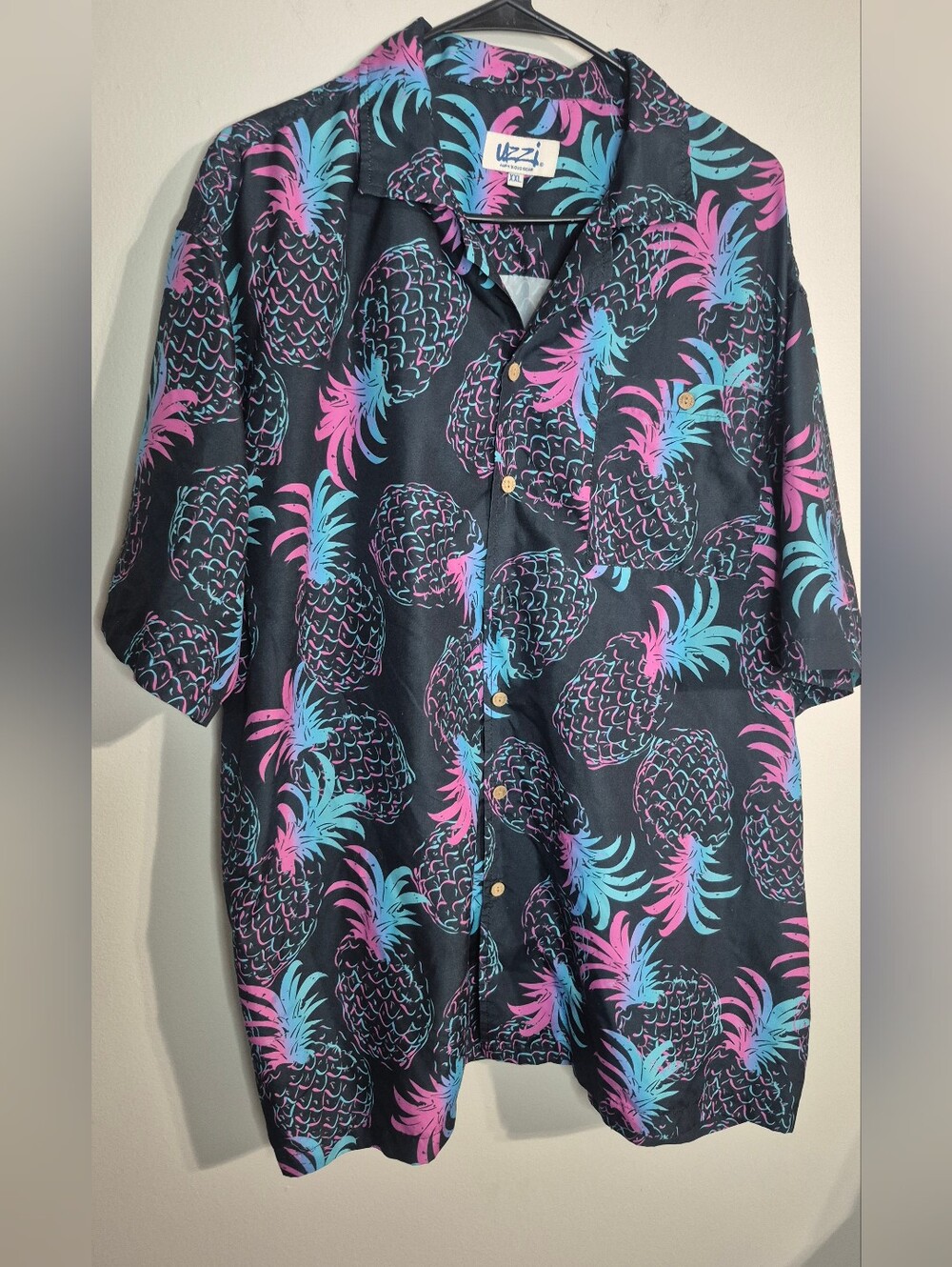 Black Tropical Pineapple Print Short-Sleeve Shirt Mens XXL